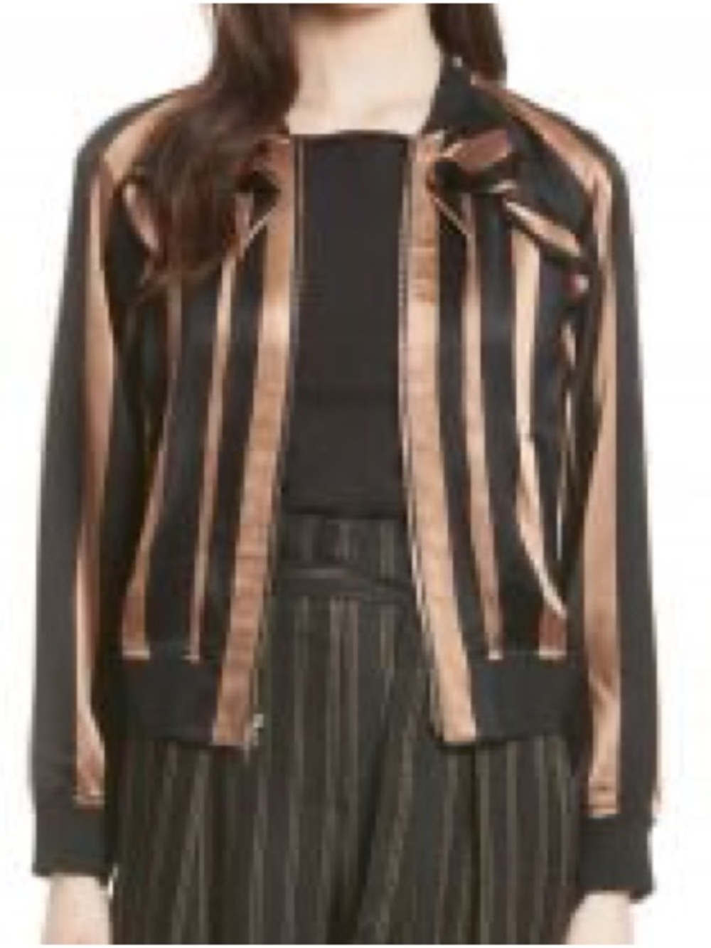 NEW 3.1 Phillip Lim Exclusive Striped Ruffle Bomber Jacket Size 8 Black NWT
